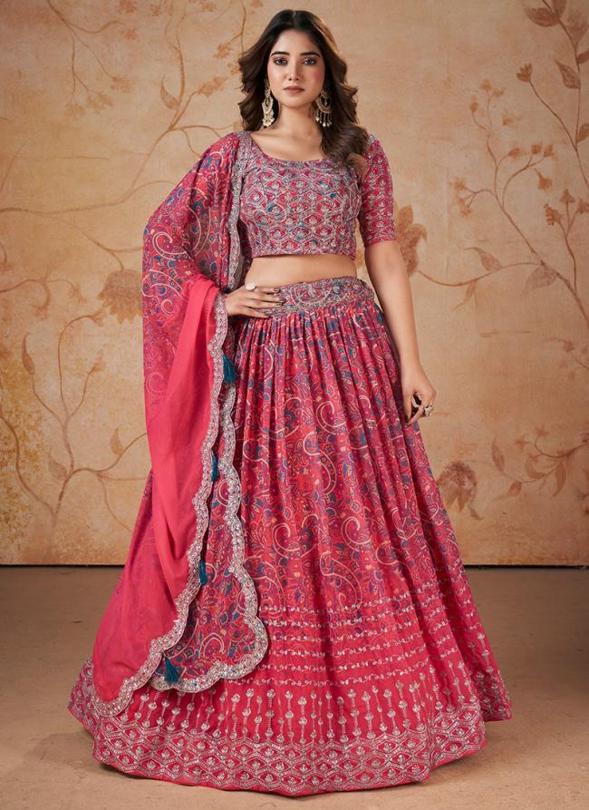 Faux Georgette Pink Wedding Wear Embroidery Work Lehenga Choli